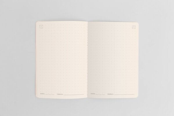 Notebook open with blank pages