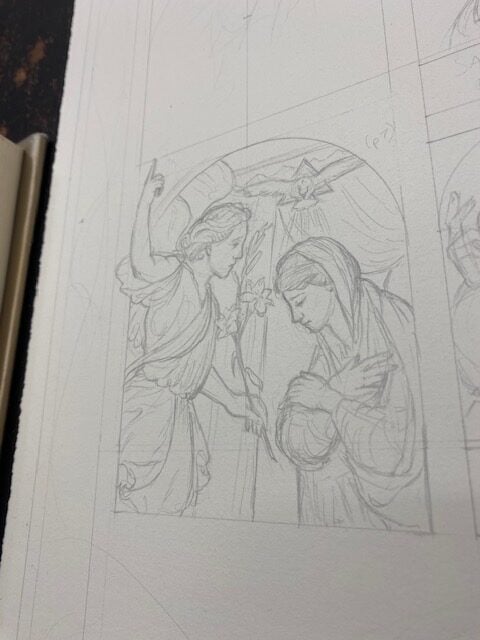 The Annunciation, pencil sketch by John Folley