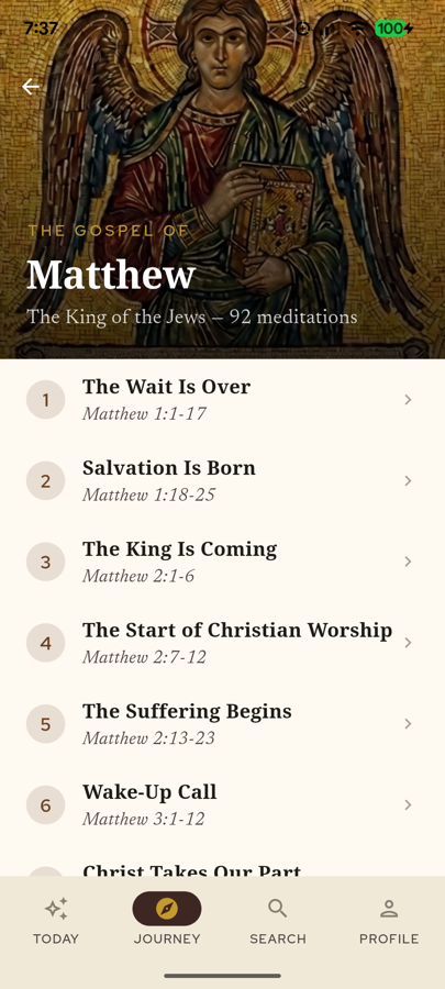 The Gospel of Matthew, presented as numbered daily reflections