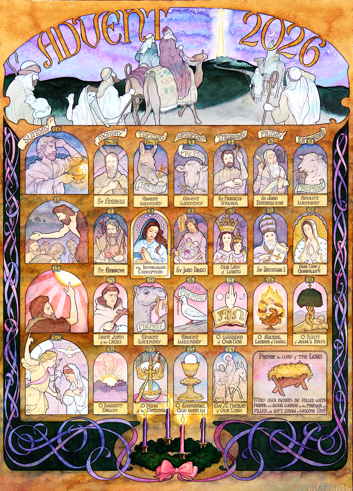 Hand-painted Saints & Seasons Advent 2026 calendar