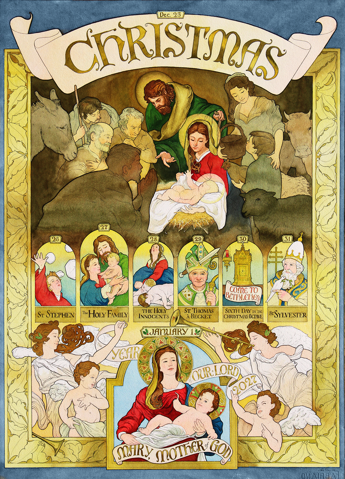 Hand-painted Saints & Seasons Christmas 2026 calendar