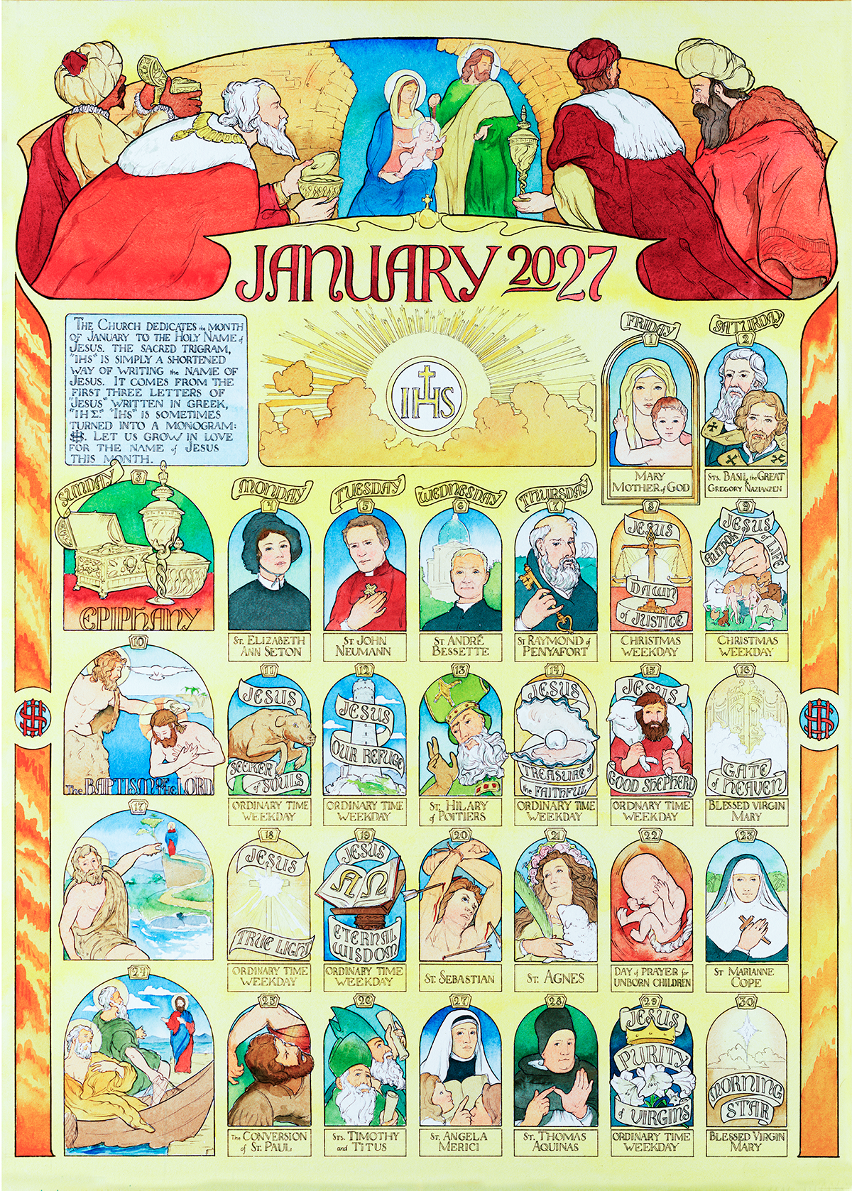 January 2027 Saints & Seasons calendar artwork