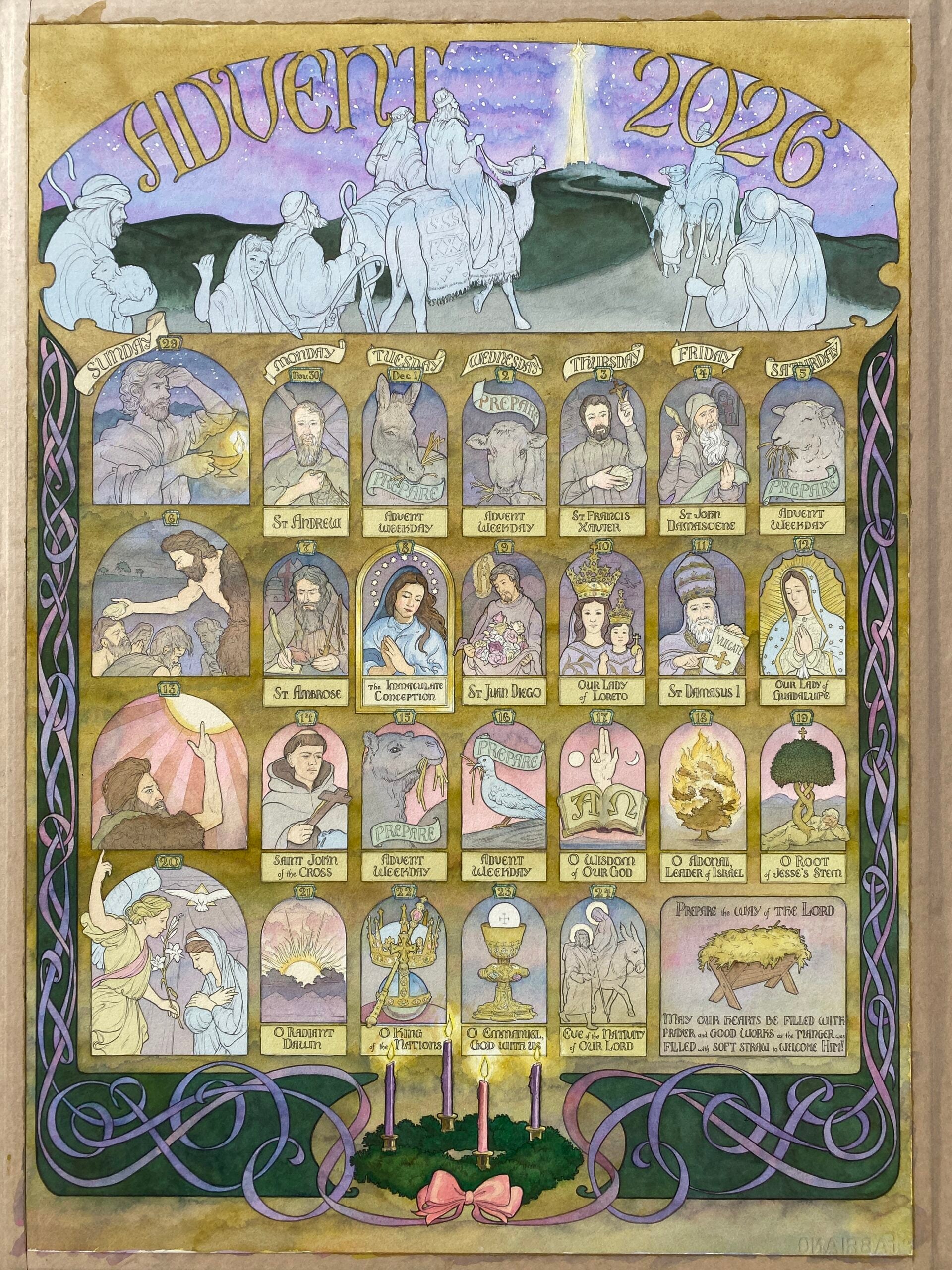 Hand-painted Saints & Seasons Advent calendar concept