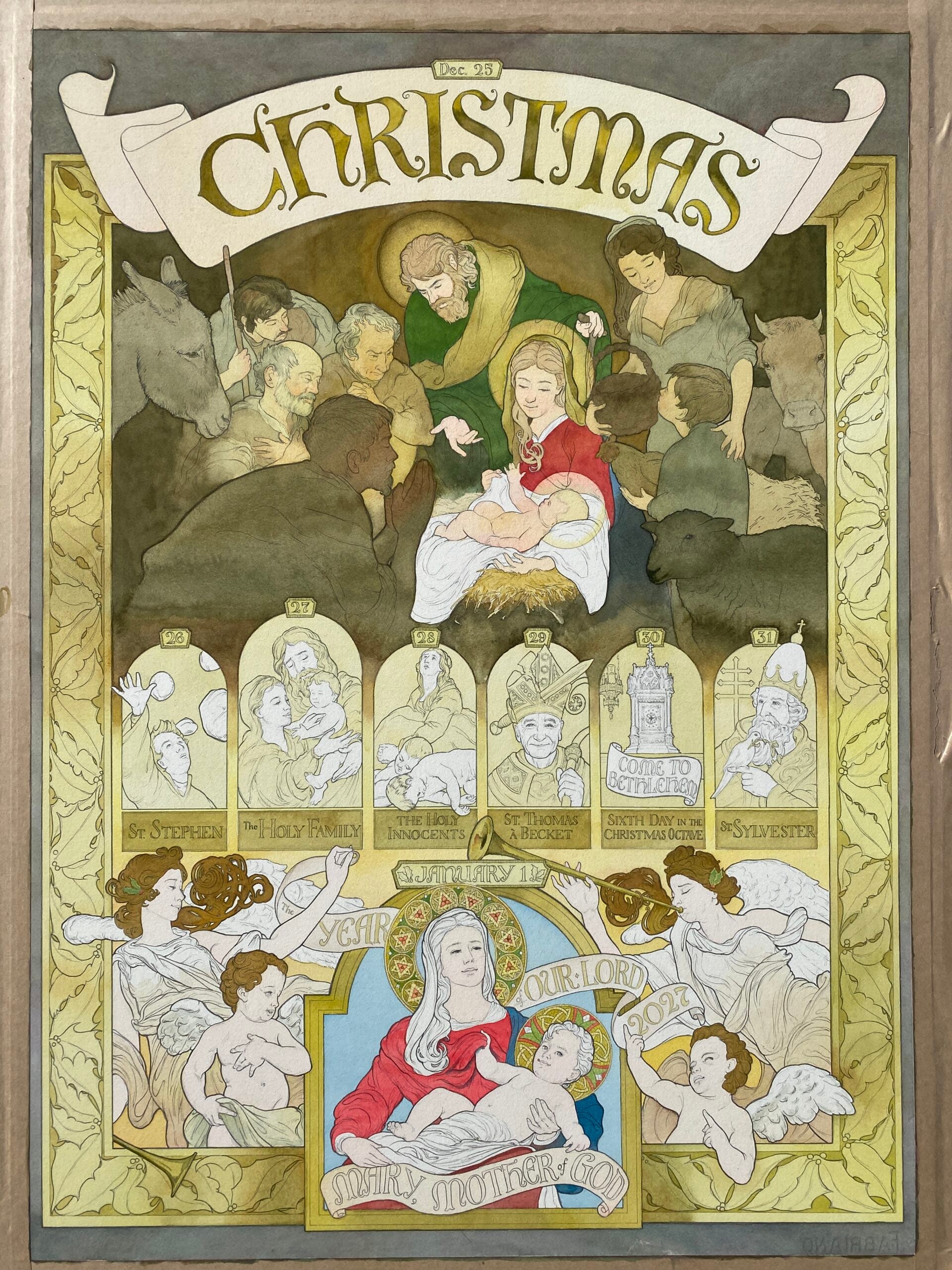 Hand-painted Saints & Seasons Christmas calendar concept