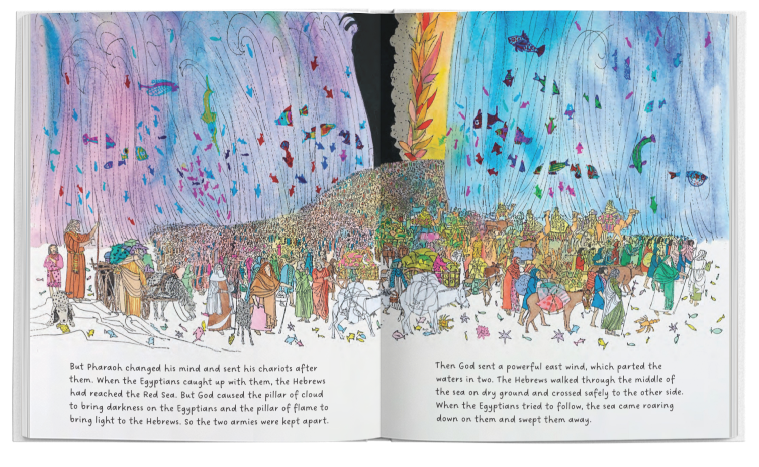Inside Moses by Brian Wildsmith Open spread from Moses showing the crossing of the Red Sea